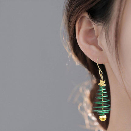 Festive Green Christmas Tree Earrings Holiday Jewelry for Women Gift Accessory