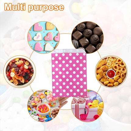 100pcs Colourful Polka Dot Paper Bags for Food Desserts Party Treats Packaging