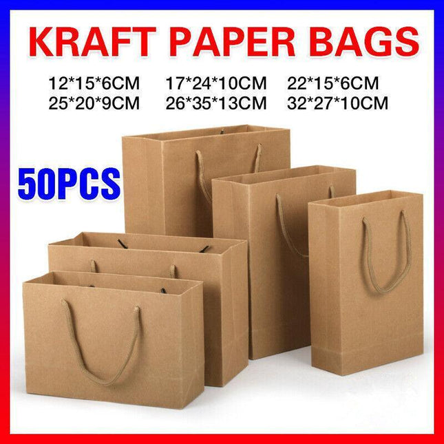Kraft Paper Bags 50 X Bulk, Gift Shopping Carry Craft Brown Bag With Handles Au - Aimall