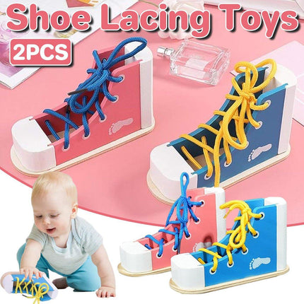 2PCS Wooden Lacing Toy Set for Early Learning and Fine Motor Skill Training