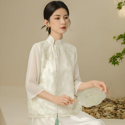 Chic Slant Collar Shirt Women New Traditional Chinese Fashion Style Top Trendy - Aimall