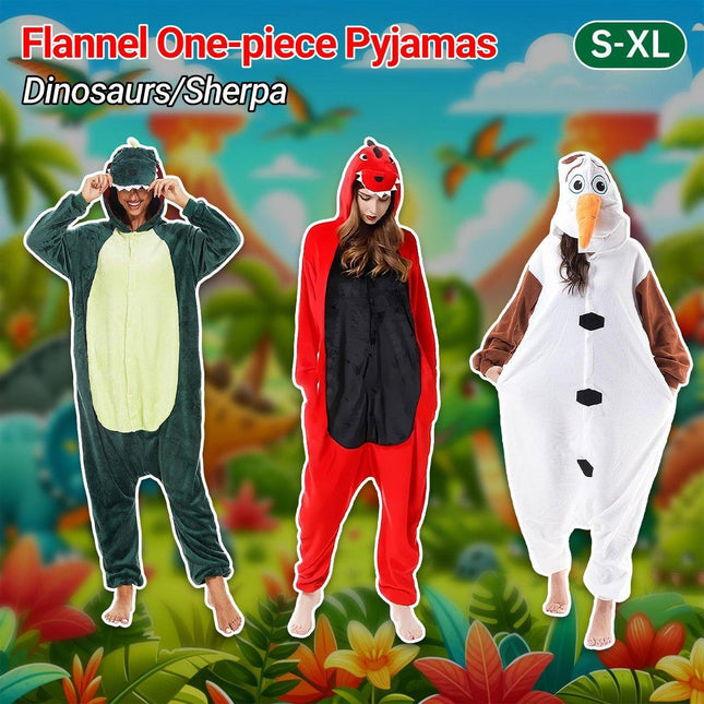 Dinosaur Cartoon Flannel Pajamas One Piece Fall Winter Homewear Sleepwear