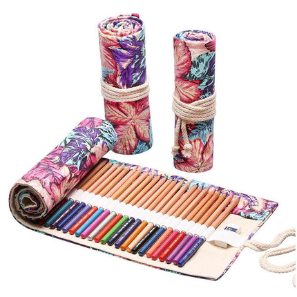 48/72 Hole Canvas Roll Pen Bag Pencil Case for Colored Pencils and Sketch Tools