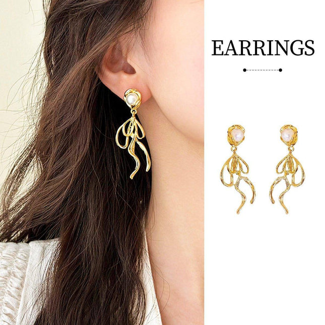 French Retro Long Earrings with Soft Flower Bow Design Elegant Vintage Jewelry