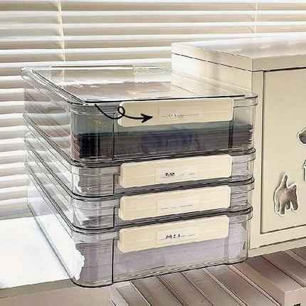 Large Capacity A4 File Storage Box Transparent Plastic Document Organizer Case