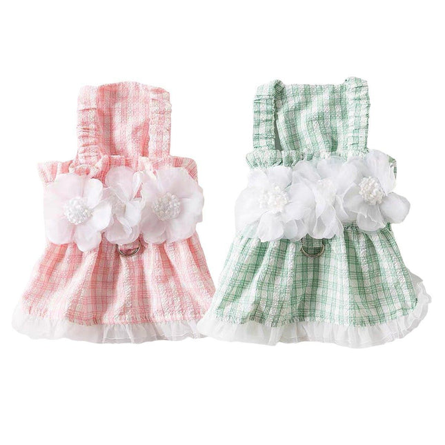 Plaid Pet Dress with Traction Buckle Slip Outing Clothes for Small Medium Pet