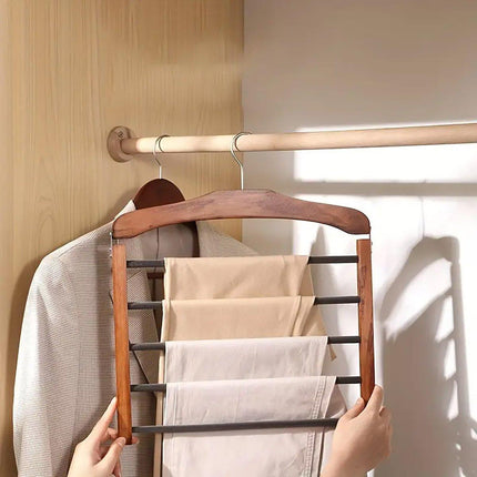 Multi Tier Wooden Trouser Rack Household Towel Rack Space Saving Pants Hanger