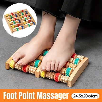 Six-Row Wooden Foot Roller Massager Colourful Relaxation Tool for Foot Relief