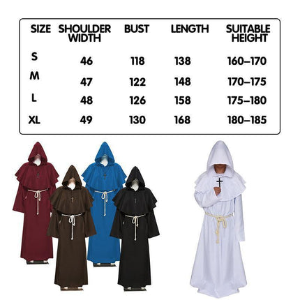 Medieval Friar Hooded Robe Monk Cross Necklace Renaissance Cosplay Costume AU - Aimall