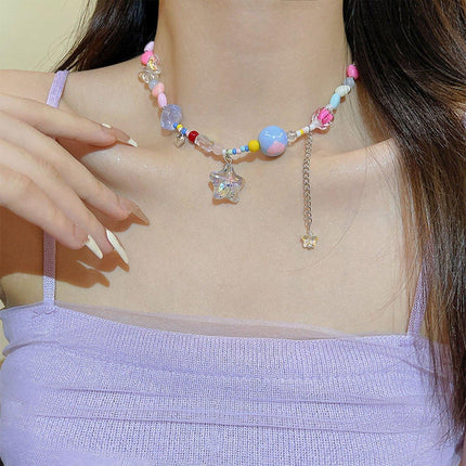 Colourful Hearts Transparent Star Necklace Sweet Fashion Jewellery for Women