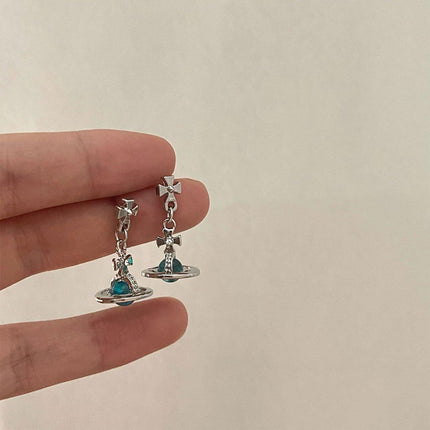 Elegant 3D Saturn Earrings for Women Unique Transparent Niche Design Jewelry