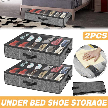2pcs Underbed Shoe Storage Boxes Closet Organizer for Shoes Space Saving Storage