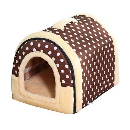 M Size Pet House Kennel Soft Igloo Beds Cave Cat Puppy Bed Warm Cushion Fold - Aimall