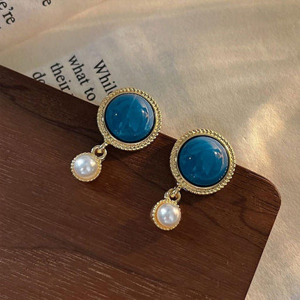 Retro Blue Oil Drop Earrings Fashion Needle Jewellery Elegant Niche Style