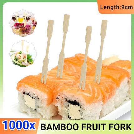 1000x Bamboo Catering Forks for BBQ & Cocktail Finger Food - Aimall