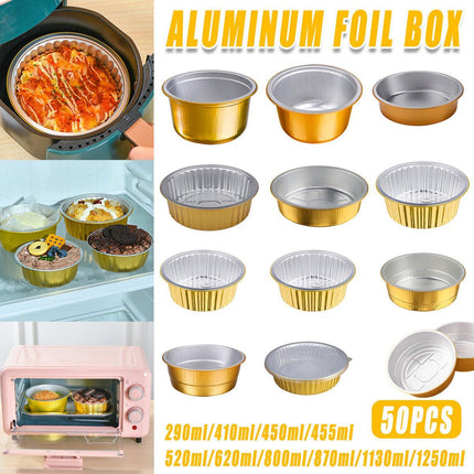 50PCS Thickened Round Aluminum Foil Containers with Plastic Lids