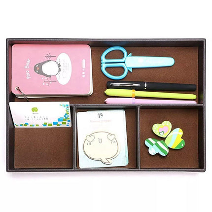 Leather Desktop Organizer Multi-functional Storage Tray Key Jewellery Box