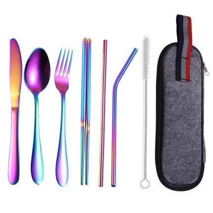 8PCS Portable Stainless Steel Tableware Dinnerware Travel Camping Cutlery Set - Aimall