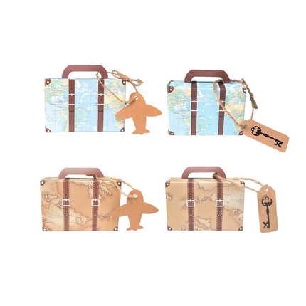 50PCS Vintage Travel Map Candy Boxes Gift Packaging Retro Luggage Design Party