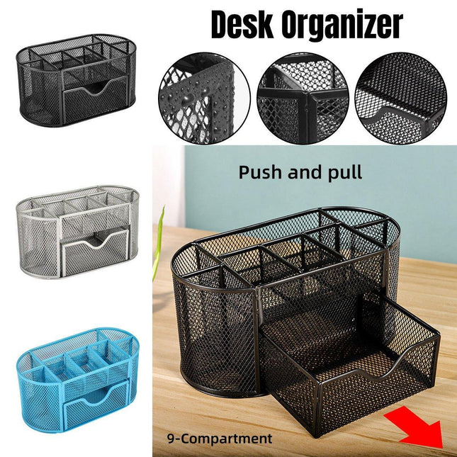Creative Metal Desktop Pen Holder Multi-function Storage Box Organizer Rack