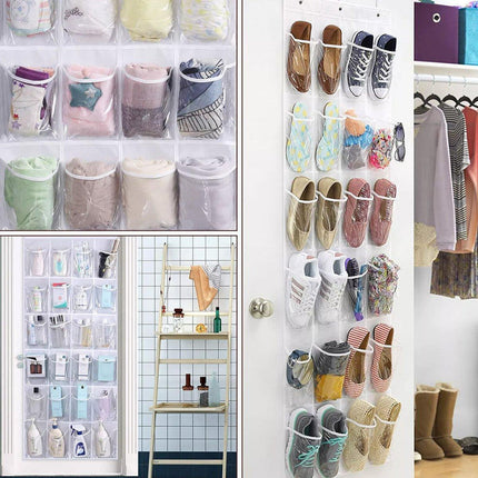 24 Pocket Shoe Organiser Bag Over Door Holder Hanging Shelf Storage Rack Hooks