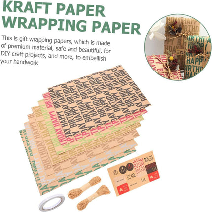 Vintage Kraft Wrapping Paper Happy Birthday Gift Box Wrapping Paper for Presents