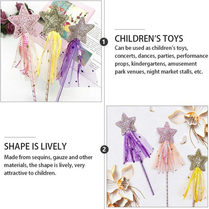 4pcs Sequin Fairy Wand Magic Pentagram Wand for Girls Party Favor Set