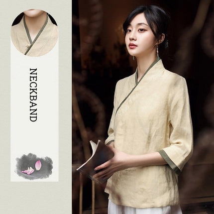 Improved Hanfu Women Cross Collar Chinese Style Retro Tea Art Health Tang Suit