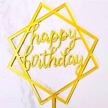 Elegant Acrylic Happy Birthday Cake Topper Decoration Card for Party Supplies