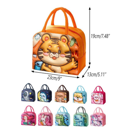 Cute 3D Cartoon Insulated Lunch Bag Oxford Fabric Bento Tote for School Use
