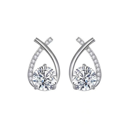 Gold Zircon Crossed Stud Earrings Elegant Simple Earrings For Women Fashion - Aimall