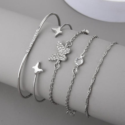 4 Stylish Hand Jewelry Diamond Set Butterfly Crescent Coin Open Set Bracelet - Aimall