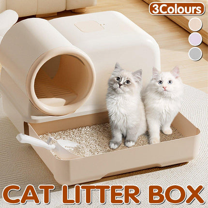 Plastic Fully Enclosed Cat Litter Box with Drawer Odor Control Litter Pan Cats
