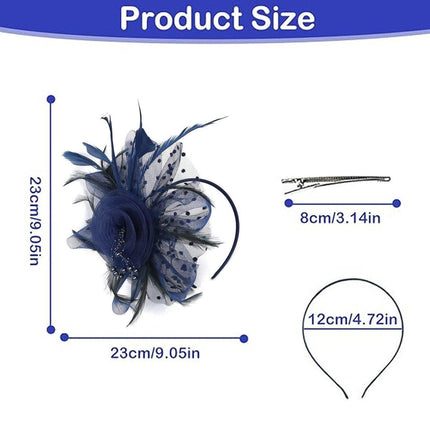 Blue Vintage Bridal Headdress Feather Flower Mesh Hair Accessories for Cheongsam