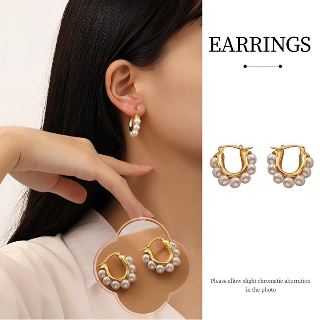 Pearl Hoop Earrings for Women Simple Fashion Brass Unique Statement Jewelry