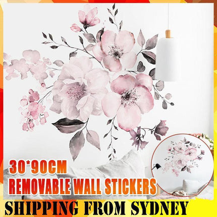 Removable Wall Stickers Watercolour Dusty Pink Flowers Leaves unbranded