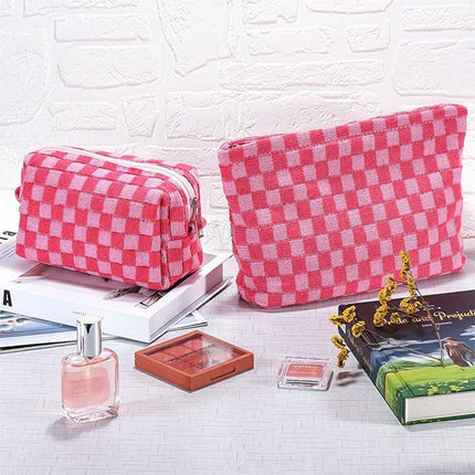 Checkerboard Makeup Bag Large Capacity Knitted Storage Bag Portable Toiletry