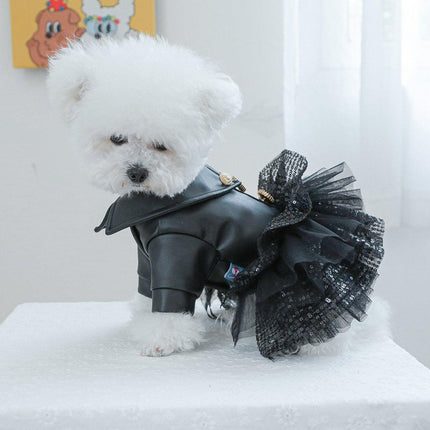 Pet Dog Cat Clothes Autumn Winter Fashion Sequin Small Leather Skirt Outfit