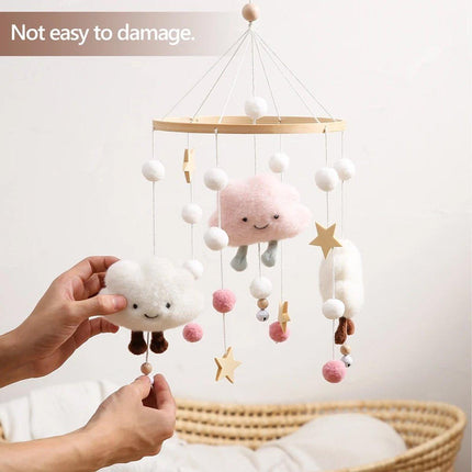 Felt Ball Cloud Mobile Hanging Bed Bell Wind Chime for Nursery or Room Decor