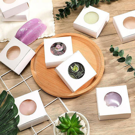 50PCS Handmade Soap Paper Box Round Window Kraft Black White Candy Biscuit Box