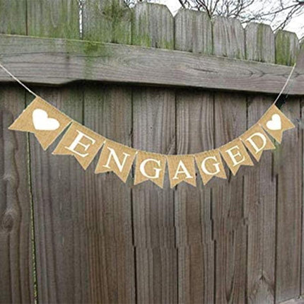 Engaged Hessian Banner Rustic Engagement Party Decorations Hearts Burlap Bunting - Aimall