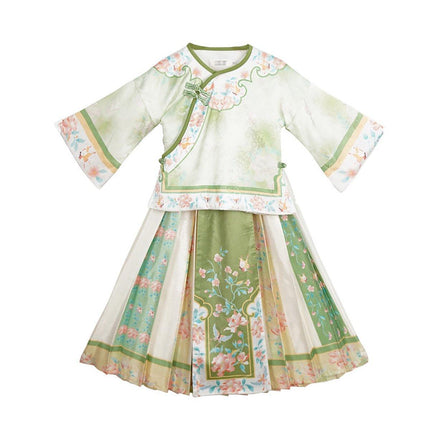 Spring Chinese Style Hanfu Girls Modified Tang Suit Two-Piece Colourful Set