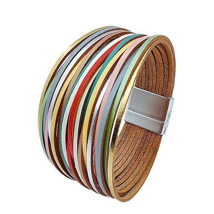 Multiple Gradient Leather Wristband Bracelet Bangle Magnetic Clasp Bracelet - Aimall