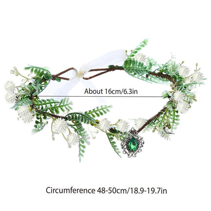 Handmade White Green Pendant Flower Crown Headband Wedding Fairy Elf Cosplay