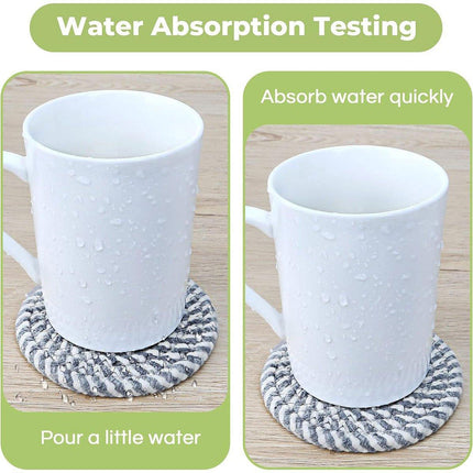 8Pcs Woven Cotton Rope Coasters with Storage Rack Insulation Placemats