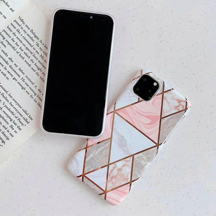 White Geometric Marble Case for iPhone 13 12 11 Pro Max XR XS 8 Shockproof Silicone - Aimall