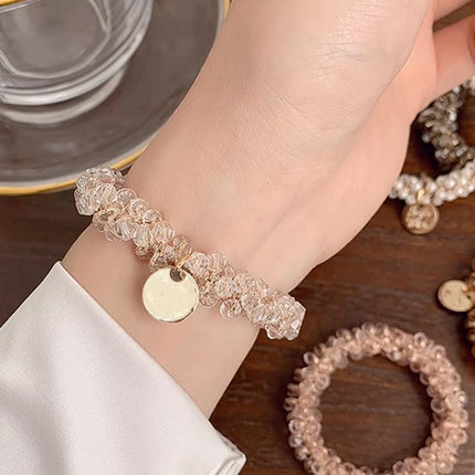 Women Rope Scrunchie Ponytail Holder Pearl Beads Elastic Hair Band Hair Tie Rope - Aimall
