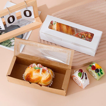 50PCS Kraft Paper Macaron Box Transparent Window Cookie Candy Packaging