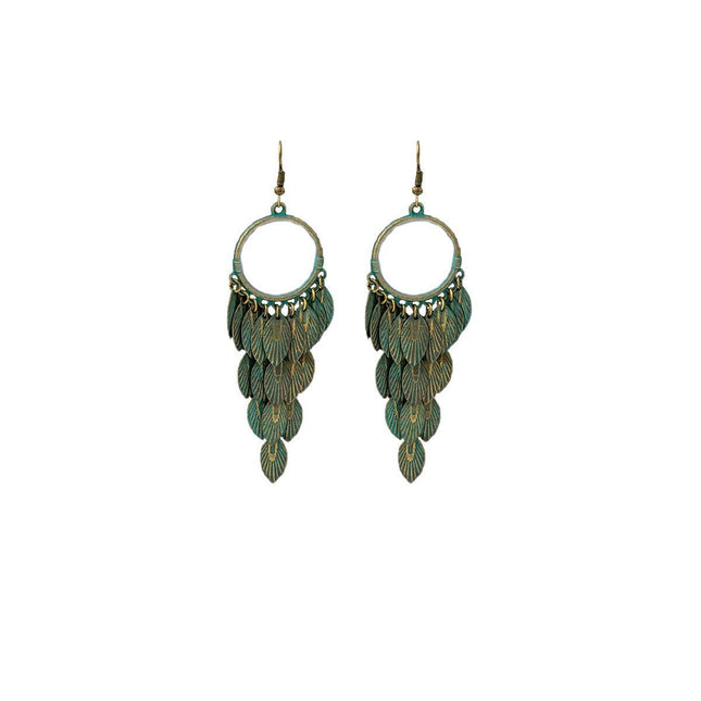 Green Bohemian Feather Tassel Earrings Ethnic Jewelry Women Fashion Accessory