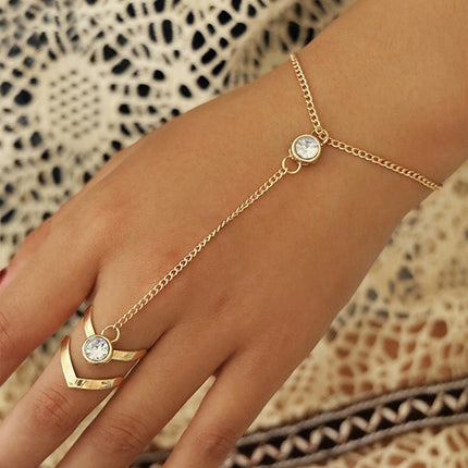 Geometric Hollow Arrow Ring Bracelet Integrated Creative Finger Chain Set Chain - Aimall